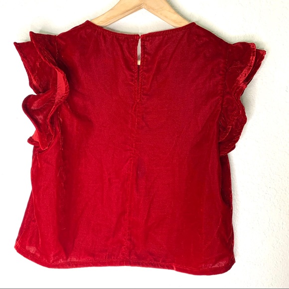 Zara red velvet cropped ruffle sleeve top size m - Picture 5 of 6